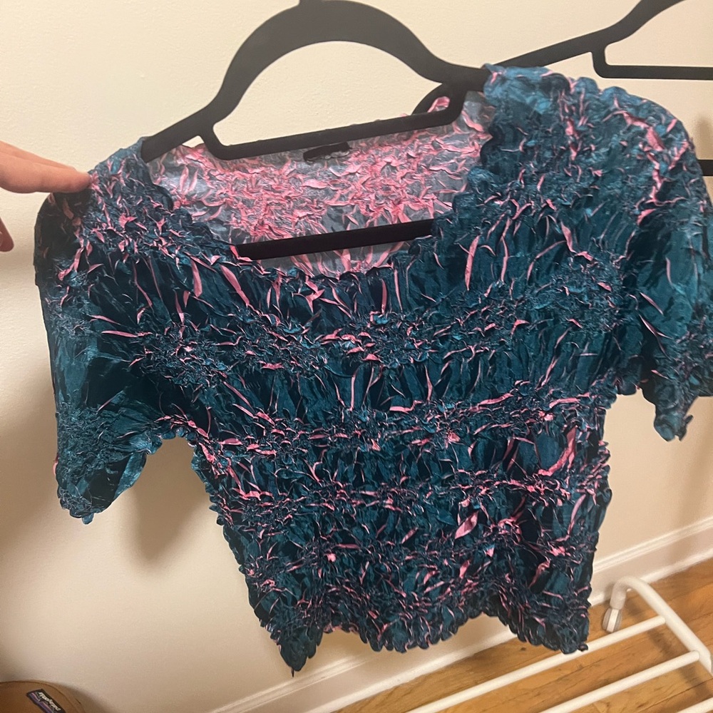Blue and Pink Textured Top